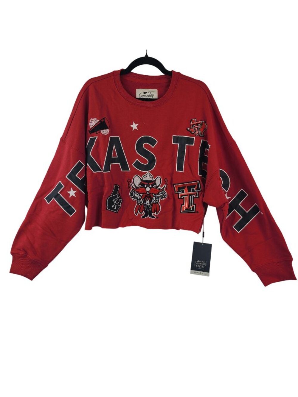 Texas Tech Red Raiders Gameday Social Cropped Long Sleeve Crewneck Sweatshirt XL